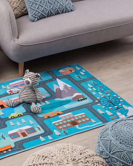 Beliani Kinder Teppich Autos Blau 80x150cm