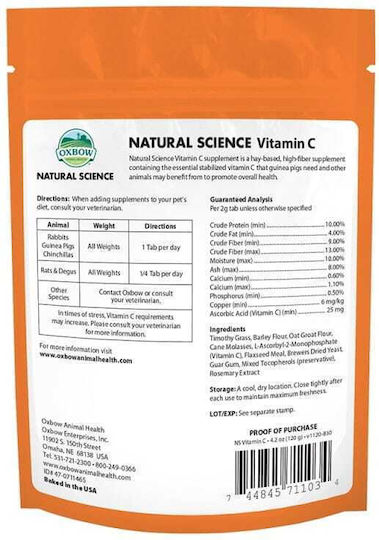 Oxbow Vitamin C Treat with Vitamin C for Guinea Pig, Rabbit, Squirrel and Hamster 120gr OX350710