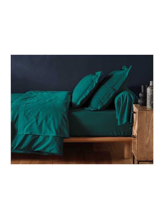 Douceur d'Intérieur Sheet for Single Bed with Elastic 90x190cm. Lina Emerald Green
