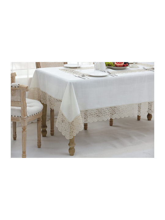 Qz1600053 Cappuccino Λινό Κέντημα Μεταξωτή Δαντέλα 60%linen 40%pol 160×220 Liolios Home