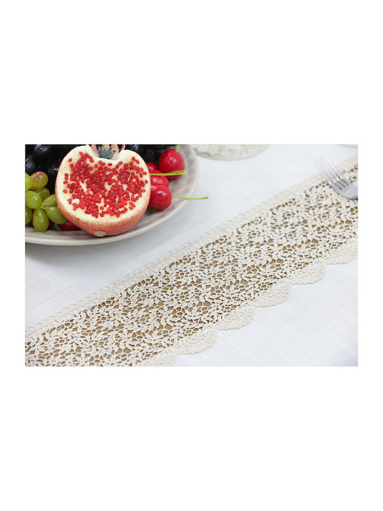 Qz1600053 Cappuccino Λινό Κέντημα Μεταξωτή Δαντέλα 60%linen 40%pol 160×220 Liolios Home