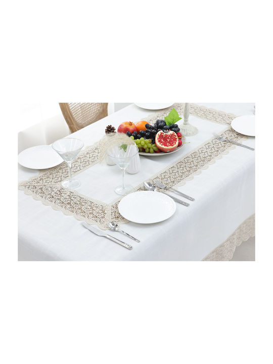 Qz1600053 Cappuccino Λινό Κέντημα Μεταξωτή Δαντέλα 60%linen 40%pol 160×260 Liolios Home