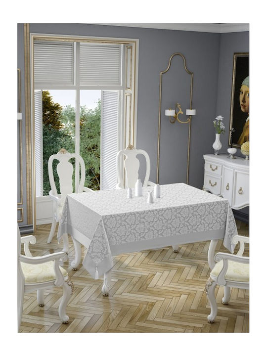 Floral Damask Tablecloth Tassels 140x200cm Gray