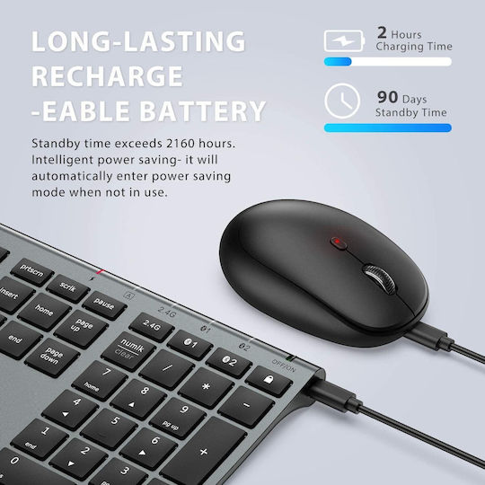 iClever IC-DK03 Kabellos Bluetooth Tastatur & Maus Set Englisch US Gray