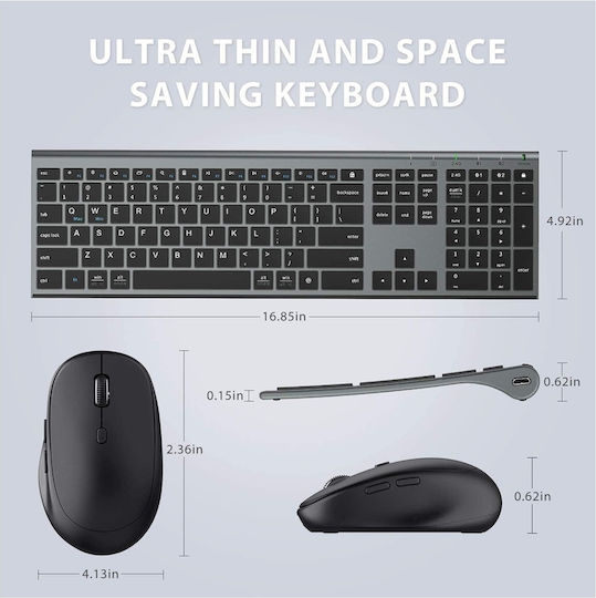 iClever IC-DK03 Kabellos Bluetooth Tastatur & Maus Set Englisch US Gray