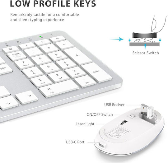 iClever IC-GK08 Fără fir Bluetooth Set tastatură și mouse Engleză US Argintiu