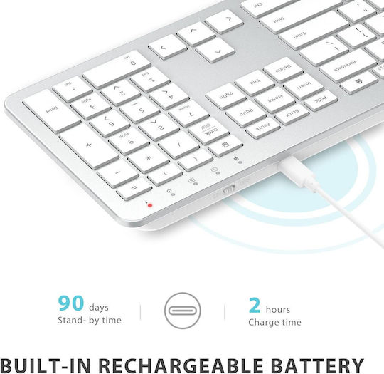 iClever IC-GK08 Fără fir Bluetooth Set tastatură și mouse Engleză US Argintiu