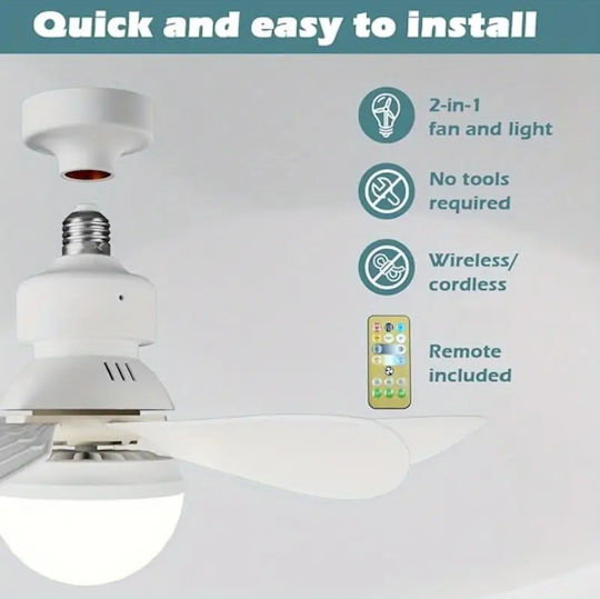 Ceiling Fan 45cm With Light Fixture White