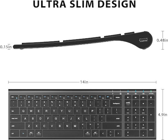 iClever IC-BK10 Ασύρματο Bluetooth Πληκτρολόγιο Αγγλικό US Γκρι