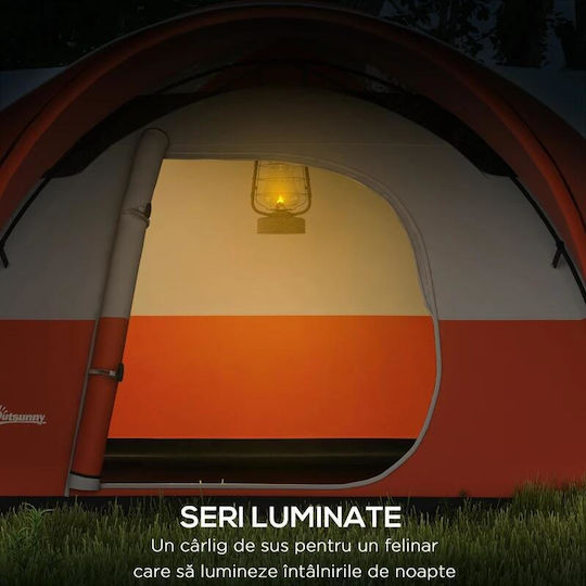 Cort De Camping Tunel Portocaliu 4 Anotimpuri Pentru 6 Persoane 550x300x198cm