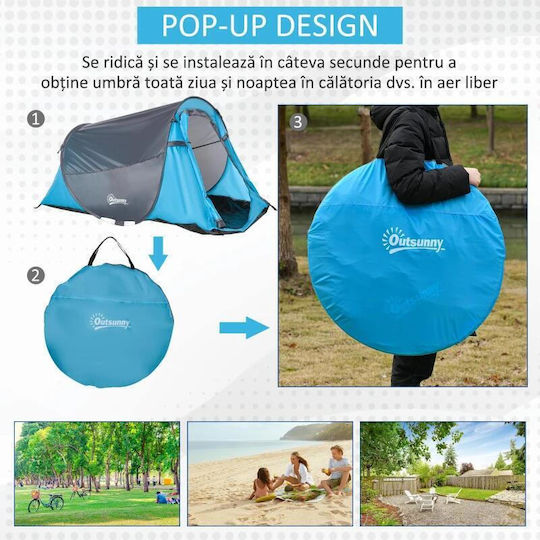 Cort de Camping Pop Up Albastru pentru 2 Persoane 286x209x122 cm