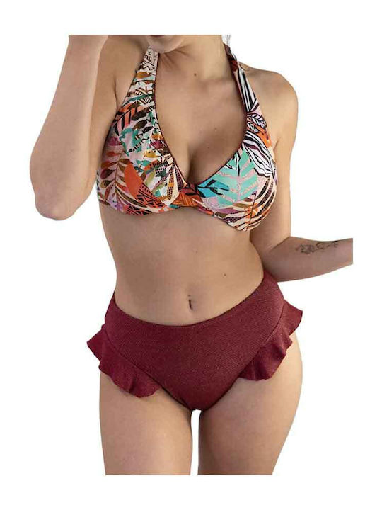Bikini Inferioare Slip Talie Înaltă Burgundy