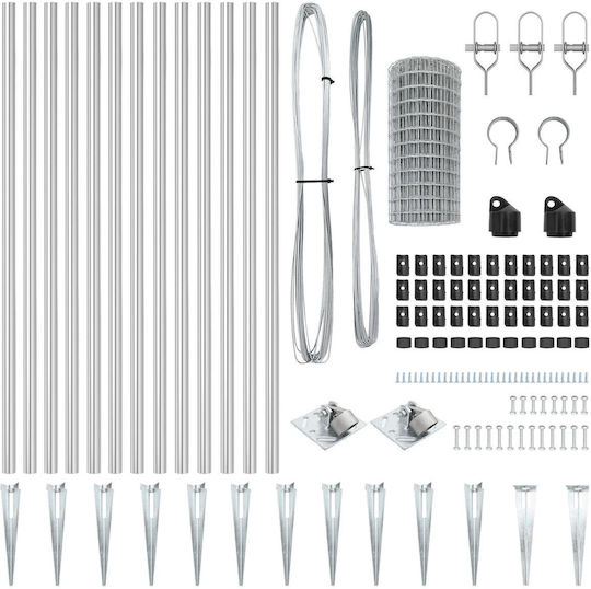 vidaXL Galvanized Concertina Wire Fencing Set Silver 0.6x25m