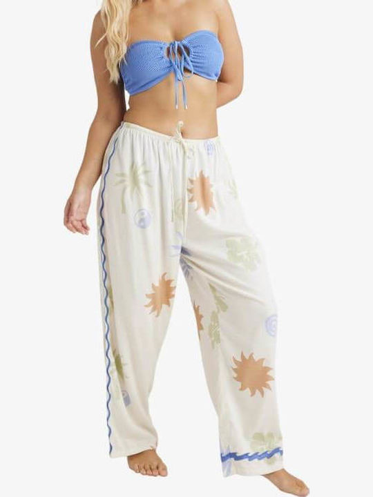 Sun Symbol Women's High-waisted Fabric Trousers with Elastic Relaxed Fit MULTI