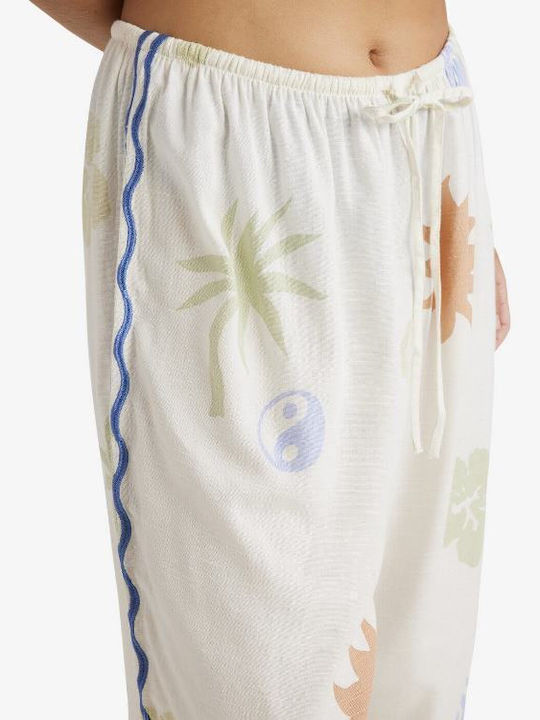Sun Symbol Women's High-waisted Fabric Trousers with Elastic Relaxed Fit MULTI