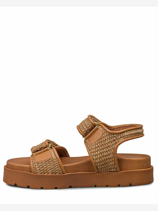 Leather Women's Flat Sandals Beige/Tan