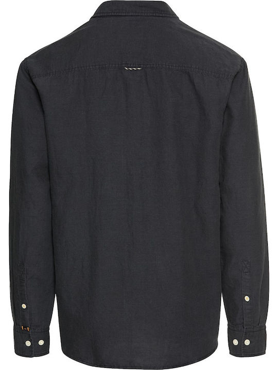 Long-sleeved Linen Shirt Dark Blue