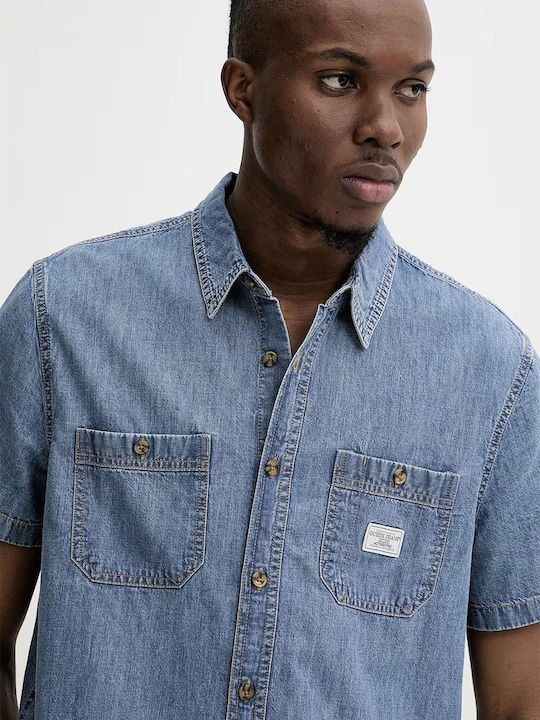 Short-sleeved Denim Shirt Blue