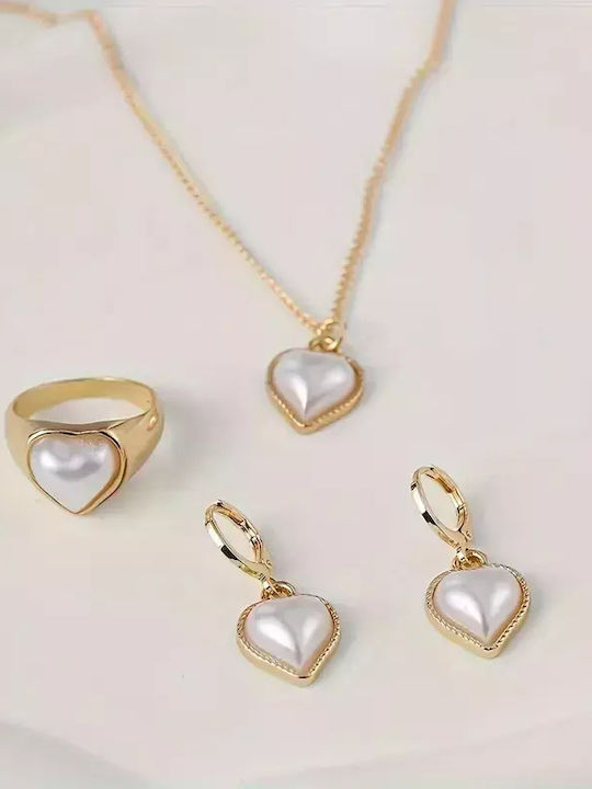 Set with Necklace , Earrings & Ring with Pearls