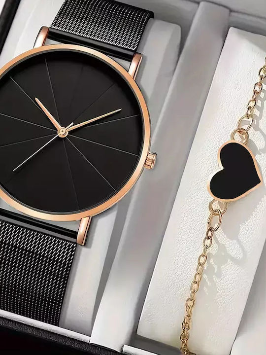 Damen Uhr mit Schwarz Kautschukarmband