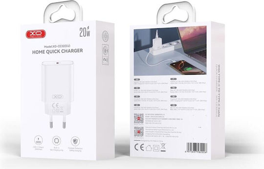 XO Ladegerät mit USB-C Anschluss und Kabel USB-C - Lightning 20W Stromlieferung Weißs (CE32)