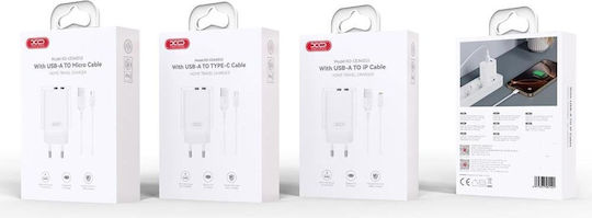 XO Φορτιστής με 2 Θύρες USB-A και Καλώδιο micro USB 12W Λευκός (CE34)