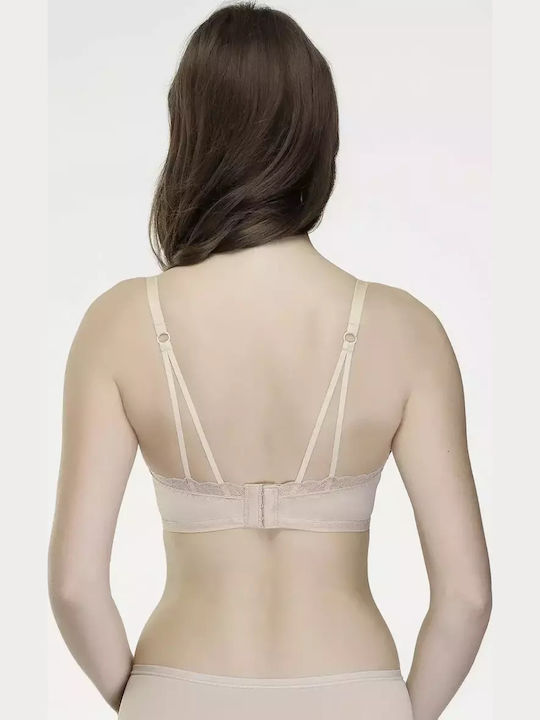 Μπεζ Strapless Σουτιέν Push Up χωρίς Μπανέλες