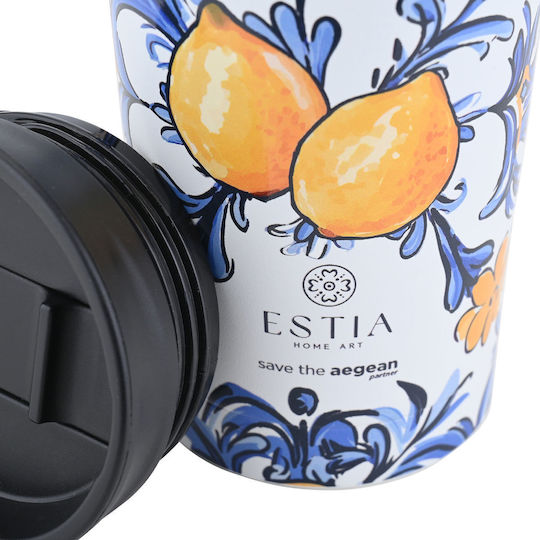 Estia Travel Mug Save The Aegean Glass Thermos Stainless Steel BPA Free 350ml Amalfi Coast