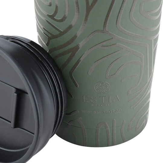 Estia Travel Mug Save The Aegean Glass Thermos Stainless Steel BPA Free 350ml Olive Flow