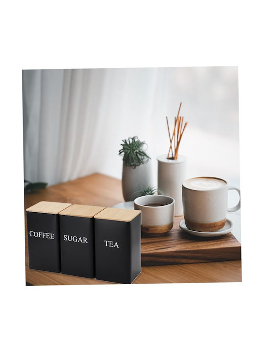 Set of 3pcs Jars for Sugar / Coffee / Tea with Lid Metallic Black