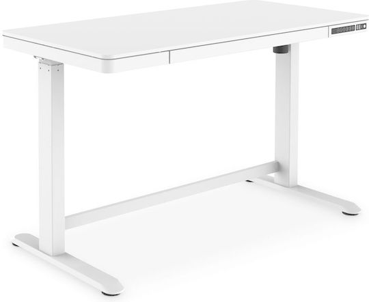 Elektrisch Schreibtisch Holz Weiß mit Metallbeinen, verstellbarer Höhe, LED & USB-Anschlüssen 120x60x72cm