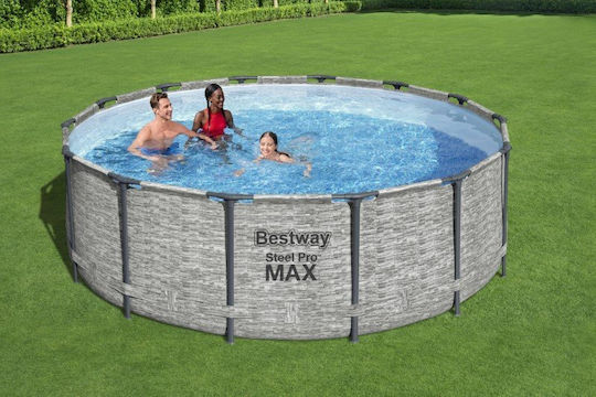 Bestway Скръгъл Басейн PVC 15.232л с Метална Рамка 427x122см Сив