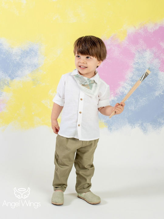Angel Wings Baptism Suit for Boys Linen White 4 Pieces