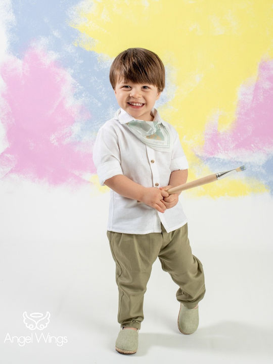 Angel Wings Baptism Suit for Boys Linen White 4 Pieces