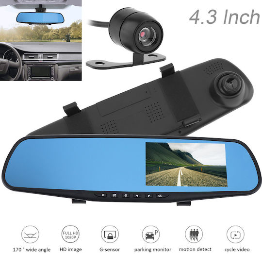1080P Mirror Car DVR Set with Rear Camera, 4.3" Display with Clip