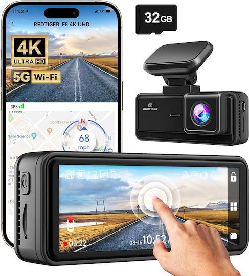 Redtiger F8 4k Car Dash Camera Wifi 5g Night Vision 160° 3.18" Touch Screen Gps Dedicated App G-sensor Parking Monitoring