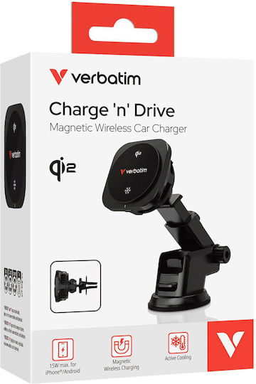 Verbatim Charge´n´drive Magnetic Wireless Car Charger Qi2 Car Mobile Mount with Magnet and Wireless Charging Black