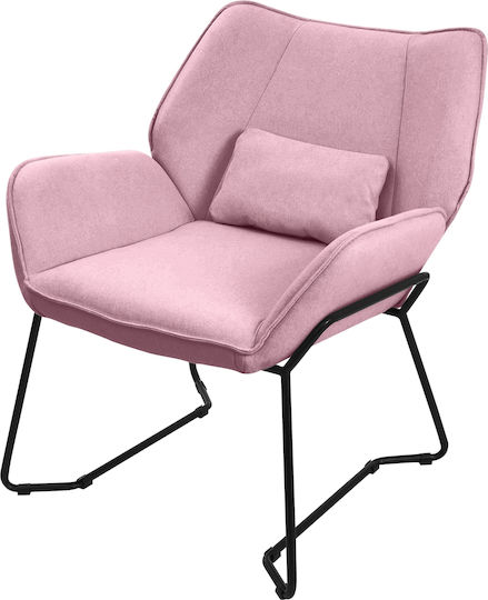 Fotoliu de living cu pernă de spate roz, până la 120 kg, husă din poliester aspect de in, design Ml
