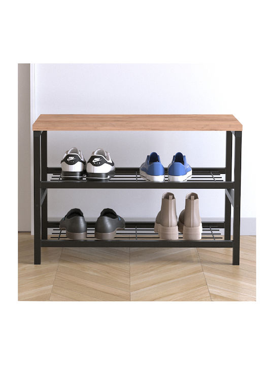 Dalia Wooden Shoe Organizer with 2 Shelves Black / Pine Oak 65x30x45cm