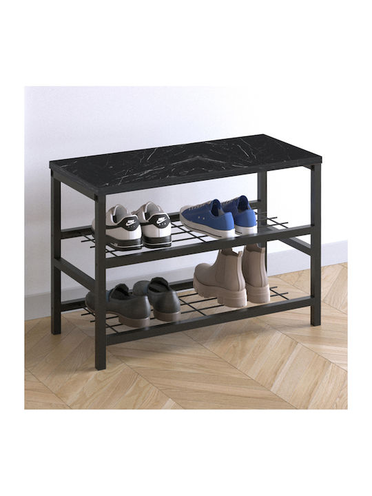Dalia Wooden Shoe Organizer with 2 Shelves Black 65x30x45cm