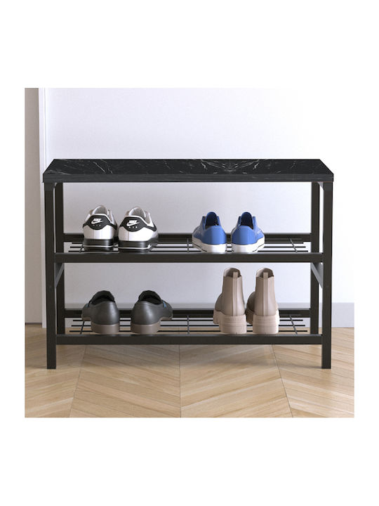 Dalia Wooden Shoe Organizer with 2 Shelves Black 65x30x45cm