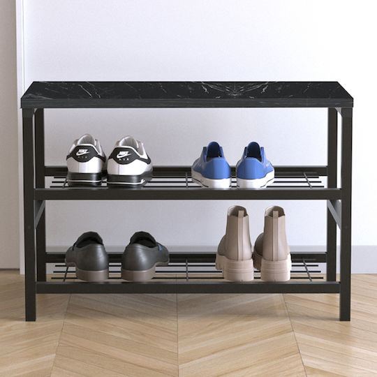 Holz Schuhschrank Dalia mit 2 Regalen Schwarz L65xW30xH45cm