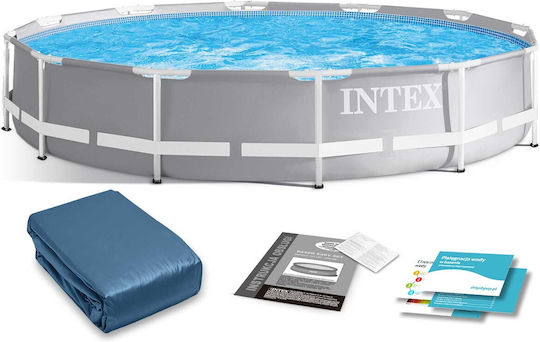 Intex Prism Frame Round Swimming Pool PVC with Metallic Frame Gray 6-in-1