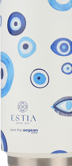 Estia Travel Cup Save the Aegean Recyclable Thermos Bottle Stainless Steel / Plastic BPA Free 500ml Spirit of Luck with Straw