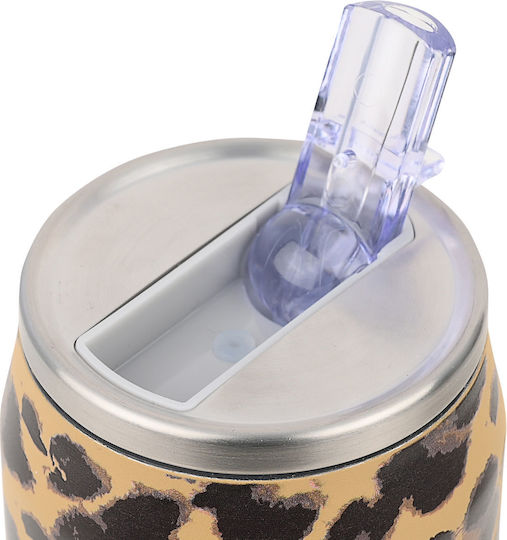Estia Travel Cup Save the Aegean Recyclable Thermos Bottle Stainless Steel / Plastic BPA Free 500ml Spotted Prowl with Straw