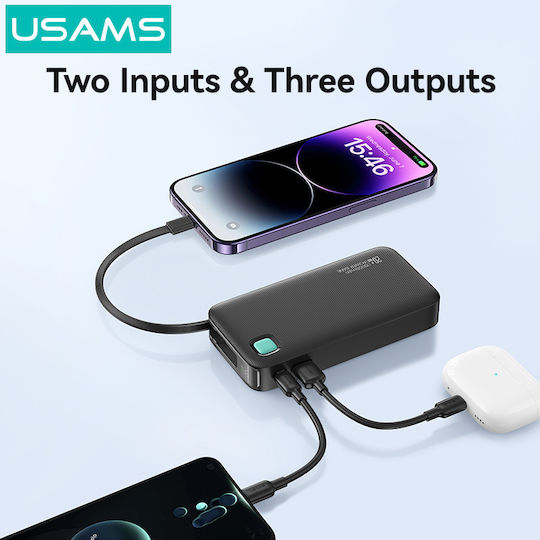Usams CD225 Power Bank 10000mAh 20W с USB-A порт и USB-C порт Power Delivery Бял