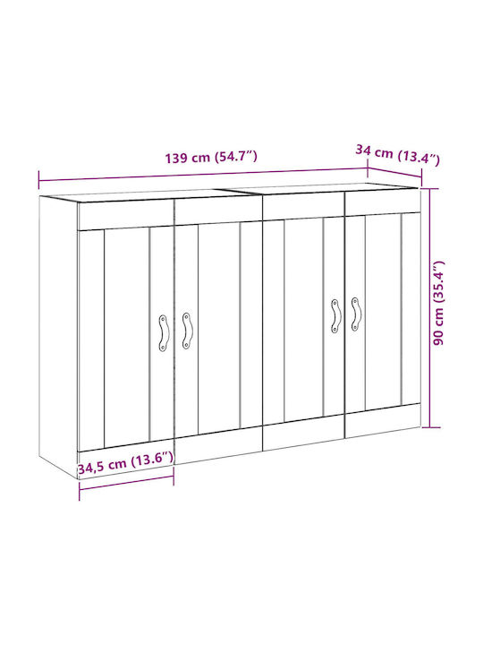 Wand Wohnzimmer Vitrine aus Massivholz mit Glas Walnut 69.5x34x90cm