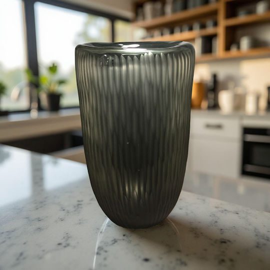 Karvounis Glass Vase Green Diameter 19xHeight 32cm