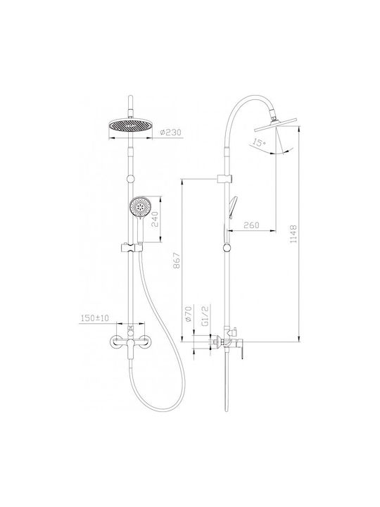 Inter Ceramic Στήλη Ντουζ χωρίς Μπαταρία Μαύρη Inter Ceramic Στήλη Ντουζ χωρίς Μπαταρία Μαύρη