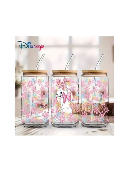 Glasbecher mit Deckel und Strohhalm Marie Aristocats